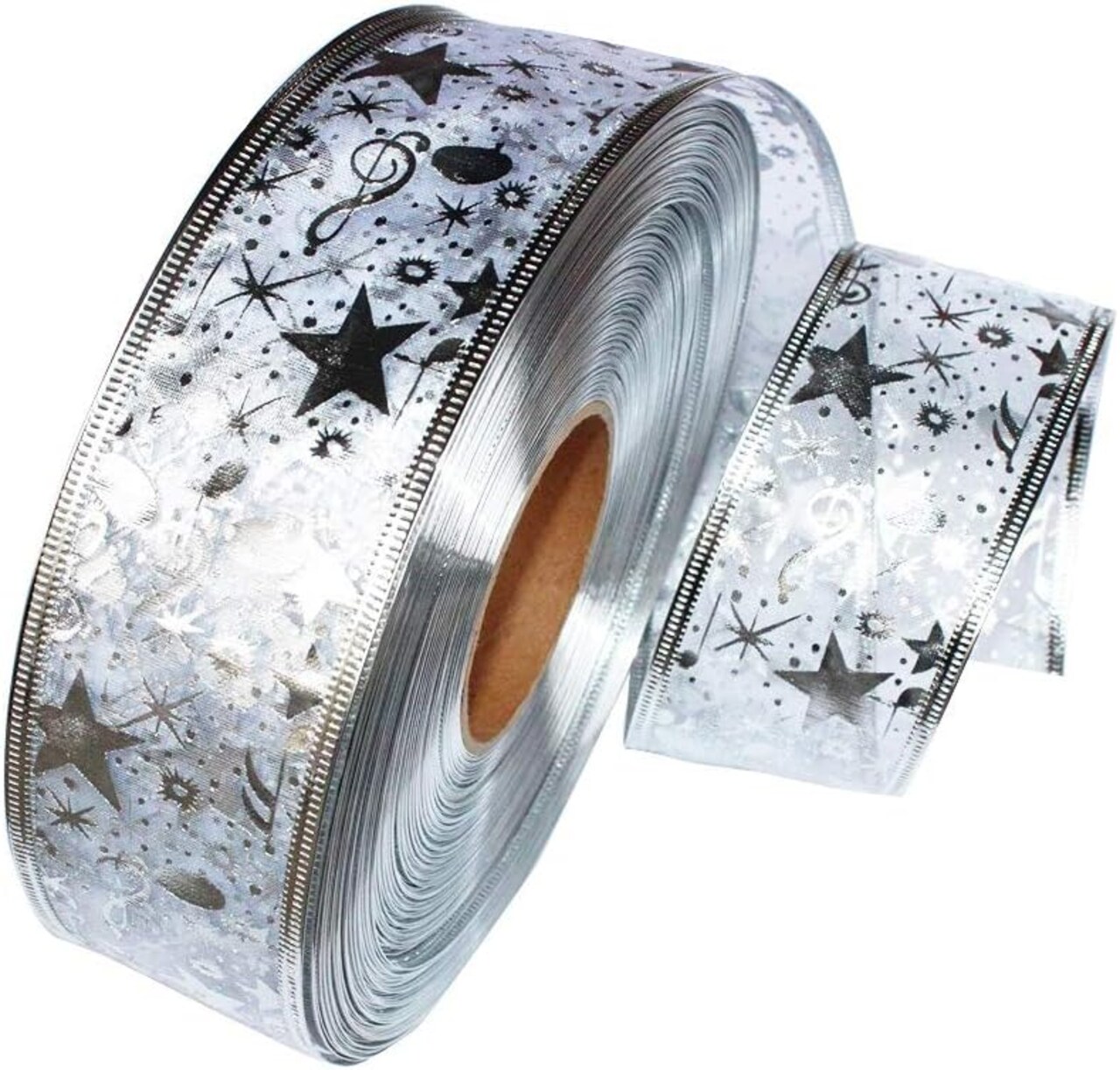 Ribbon Stars Wired Sheer Glitter Ribbon, 2-Inch by 100-Yard Spool, Perfect for Christmas Decoration